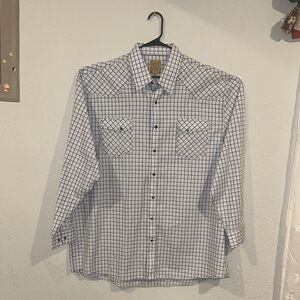 Men's Blue and White Checkered Casual Shirt